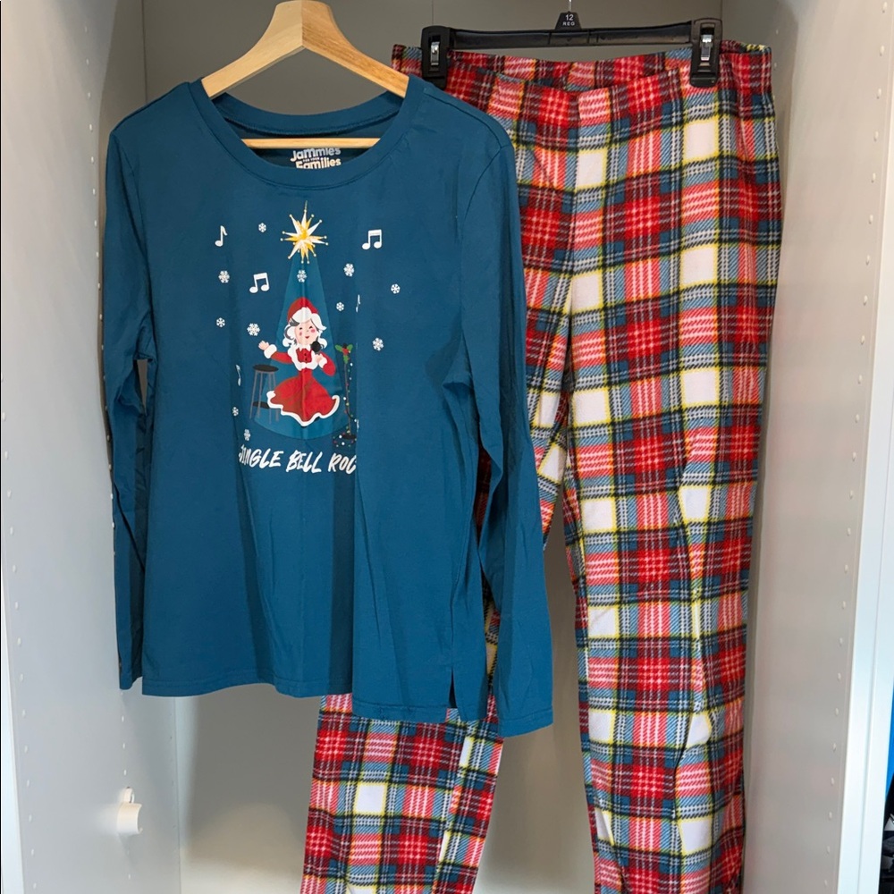Festive Holiday Pajama Set - Teal and Red Plaid
